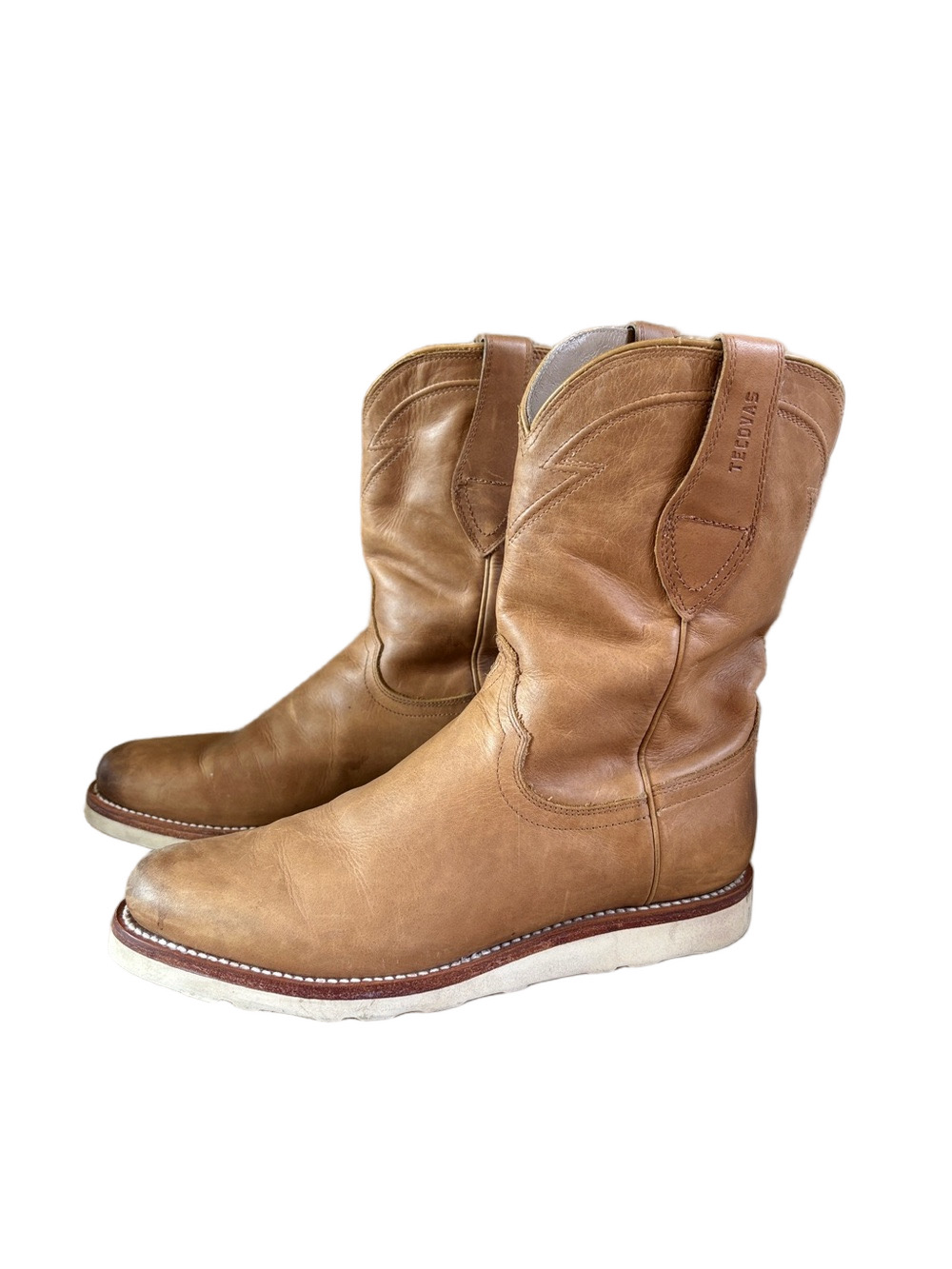 Tecovas sz 9.5 D The Knox Wedge Roper boots in wheat calfskin